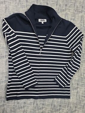 Navy & White Striped Zip-Up Sweater Jacket